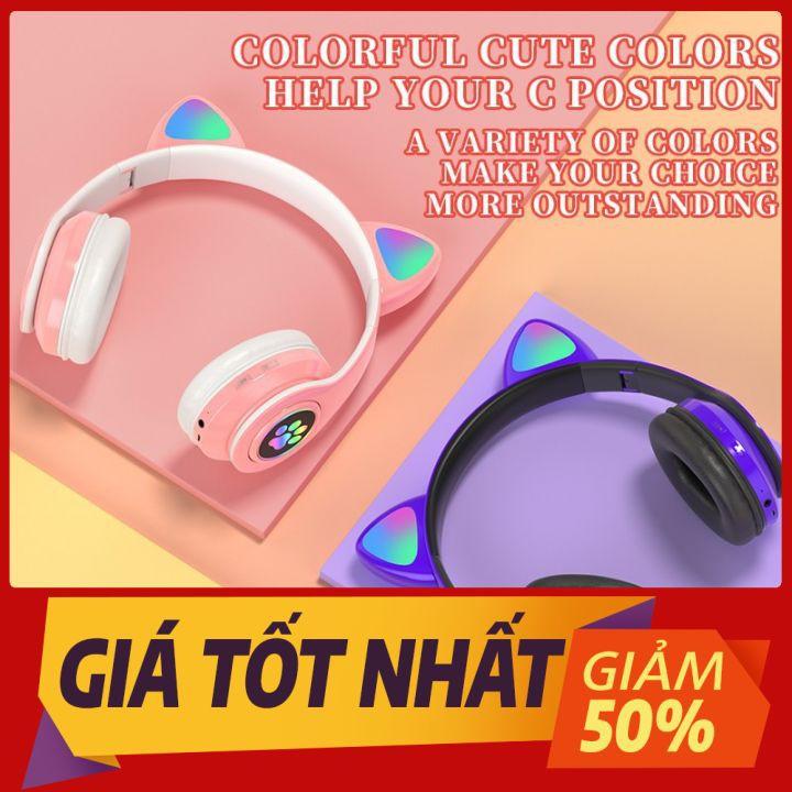 Tai Nghe Mèo Bluetooth Headphone Tai Mèo Dễ Thương Có Mic Âm Bass Mạnh Mẽ Và Dung Lượng Pin Khủng 400mAh