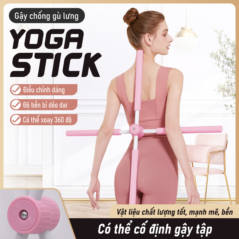 BG Gậy Tập Lưng, Vai PINK, Chống Gù, Uốn Thẳng Lưng, Gậy Tập Yoga