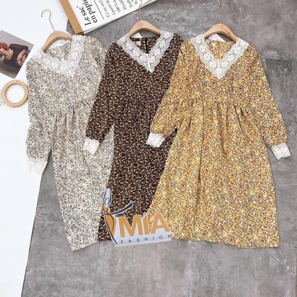 ĐẦM HOA CỔ REN TAY REN NÂU - DA2433