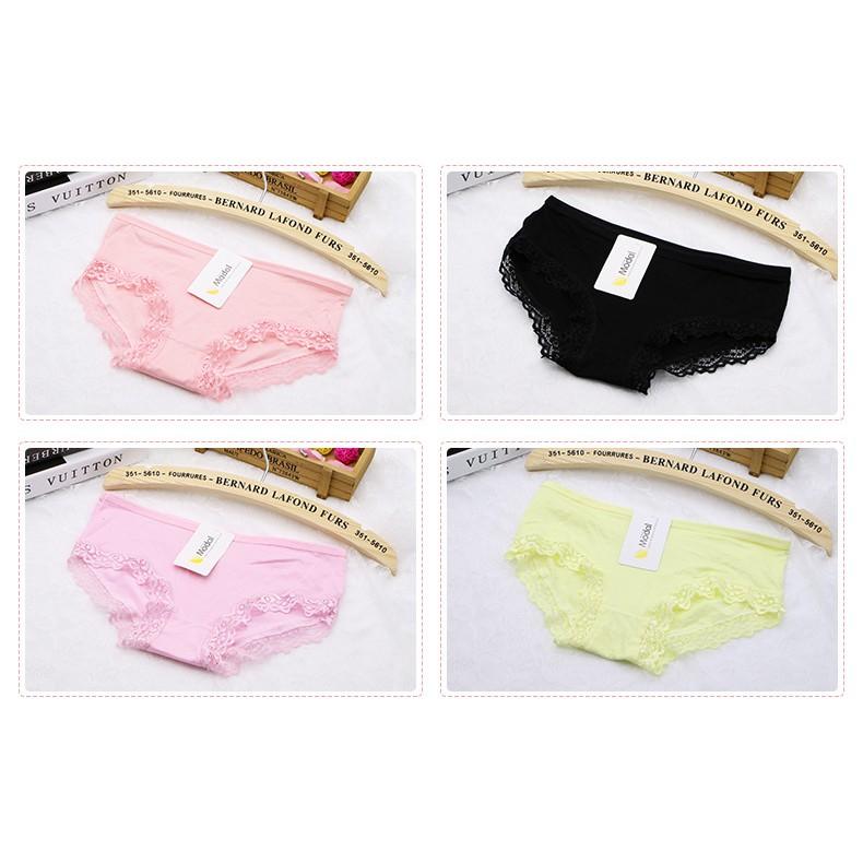 Combo 10 quần lót Cotton trơn Pulo + ren Free Size Cao Cấp