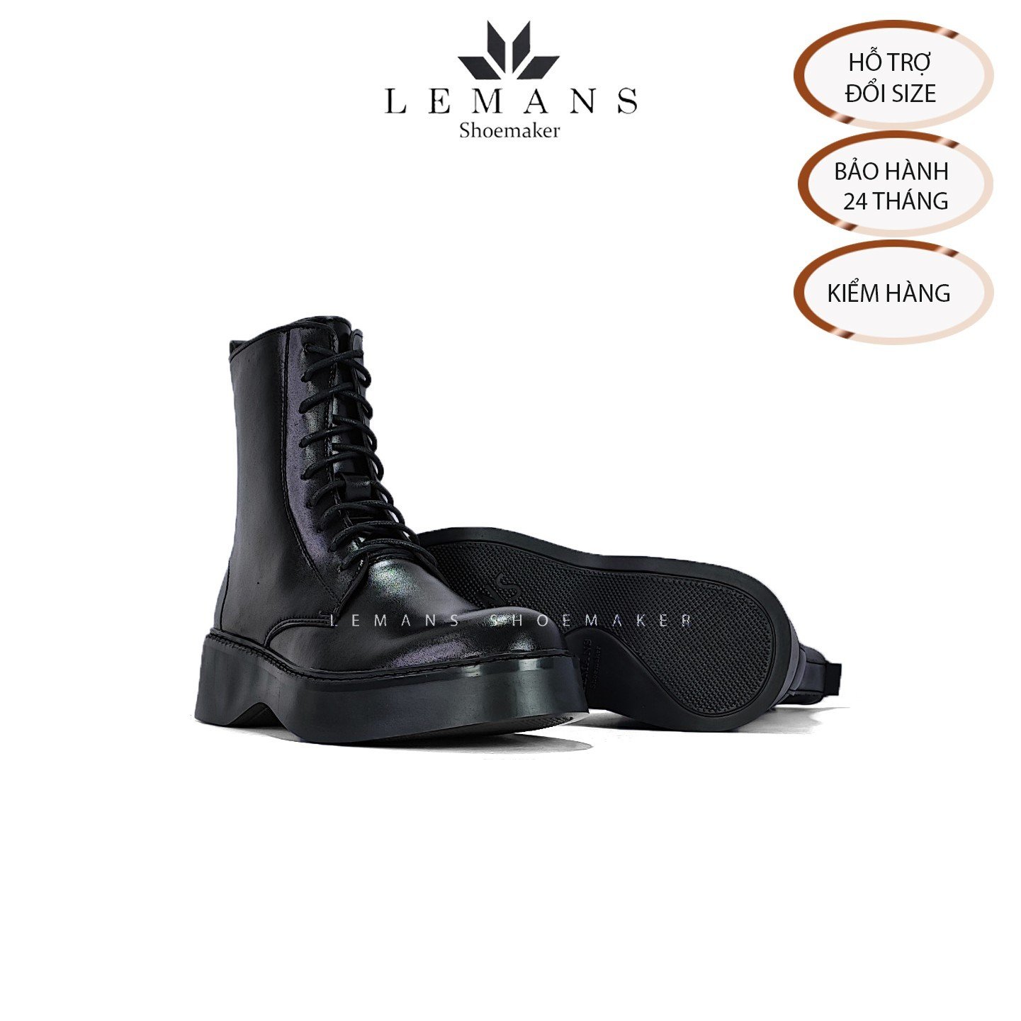 The Breakthrough Chunky COMBAT Boots Lemans - BST độc quyền, đế cao 6cm Full cao su nguyên khối Da bò nguyên tấm BH 24T