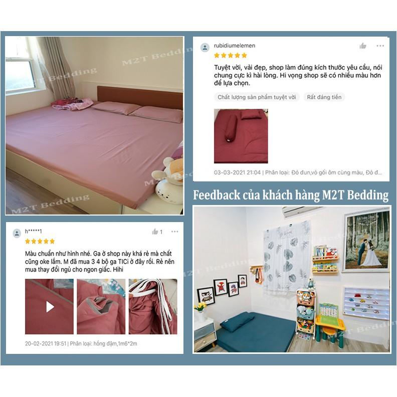 Bộ grap giường và vỏ gối Cotton Tici M2T Bedding, ga gối Cotton thun lạnh Hàn Quốc đủ size drap nệm
