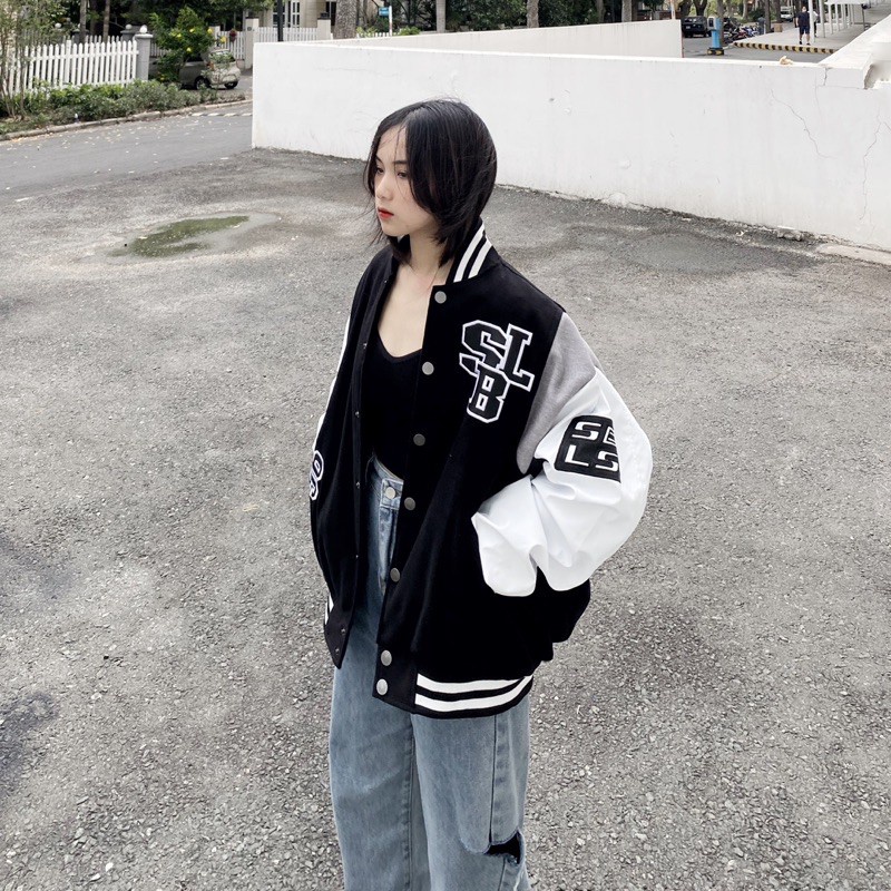 Áo khoác bomber tay da local brand , Varsity jacket Symbolic oversize form rộng , áo bóng chày nam nữ unisex  - Gin Store