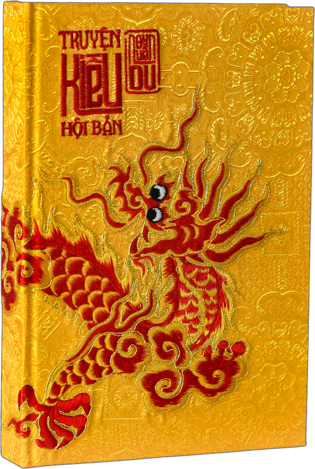Sách - Truyện Kiều Hội Bản - Ấn Bản Họa Tiết Rồng Thêu Trên Vải Gấm