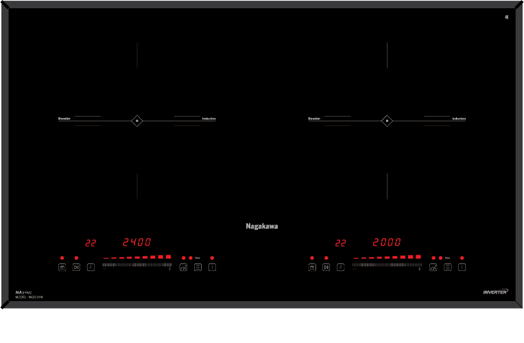 Combo Bếp Đôi Điện Từ Inverter Nagakawa NK2C01M Và Máy Hút Mùi Nagakawa NKTH02M70 Tích hợp công nghệ NaSYNC - Tự động đồng bộ điều khiển giữa bếp điện từ và hút mùi Điều khiển chuyển động Leap Motion và Touch Control bằng cách vẫy tay - Hàng Chính Hãng