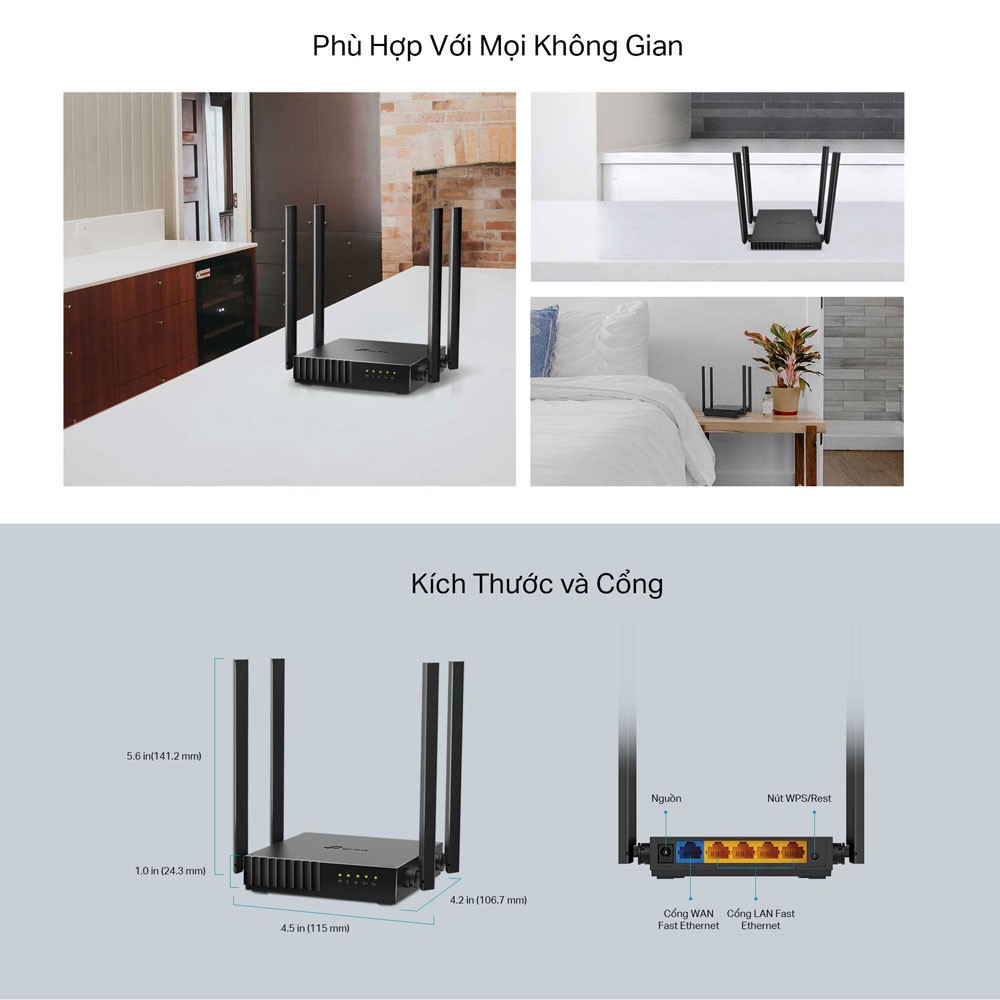 Phát Wifi TP-Lin Archer C54 (4 anten, 1167Mbps, 2 băng tần, MU-MIMO, Repeater, 4LAN)