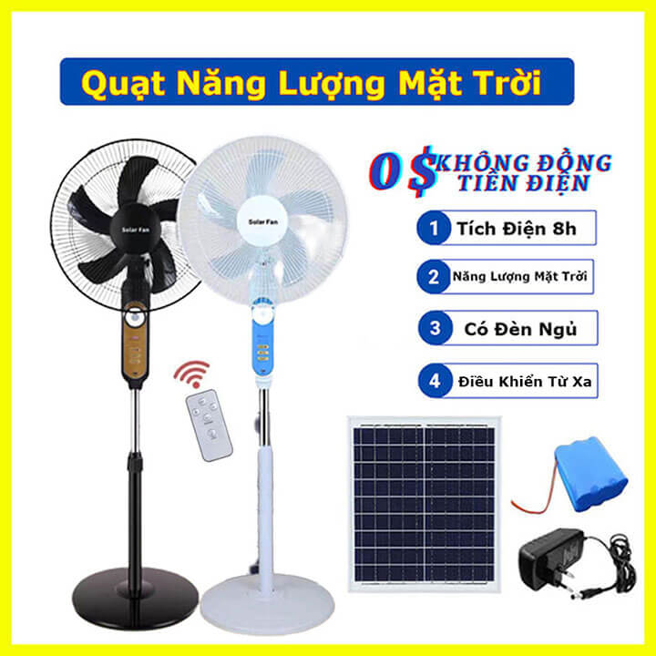 Quạt tích điện năng lượng mặt trời có điều khiển từ xa, quạt cây đứng 5 cánh có đèn ngủ và cổng USB, pin trâu sử dụng 6-10H T218