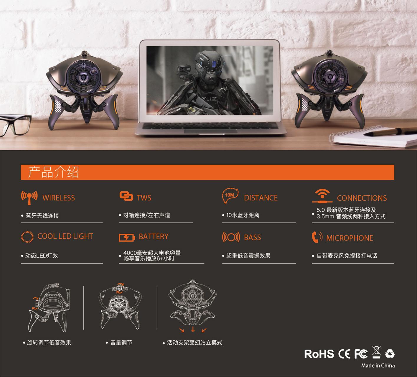 Robot chất lượng cao robot không dây bluetooth loa siêu loa siêu âm trung tâm âm nhạc âm thanh bao quanh tws tốt hơn cho máy tính tv caixa de som Color: Green