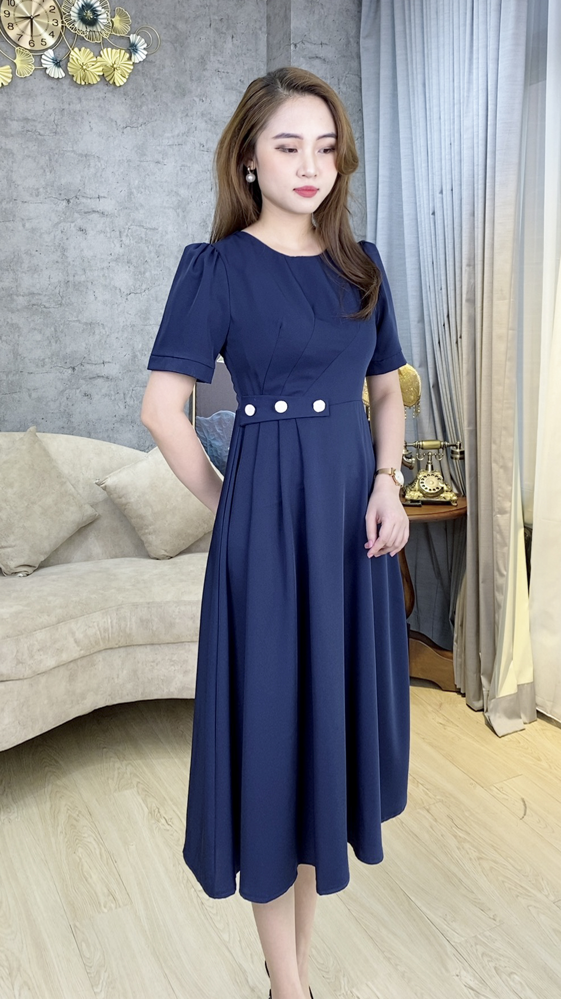 Đầm Quý Bà Sang Trọng [ Linh Trà ] (TM 483) Cao Cấp Vải Chéo Ý Bigsize Thoải Mái Quý Phái Đa Dụng Cho Tuổi Trung Niên