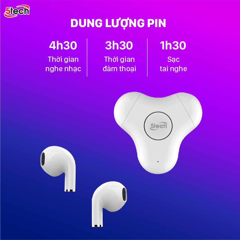 Tai nghe bluetooth , tai nghe không dây 5TECH 5T226 hàng chính hãng chống nước , pin trâu tích hợp con xoay 3 cánh giúp xả stress , giảm căng thẳng mệt mỏi