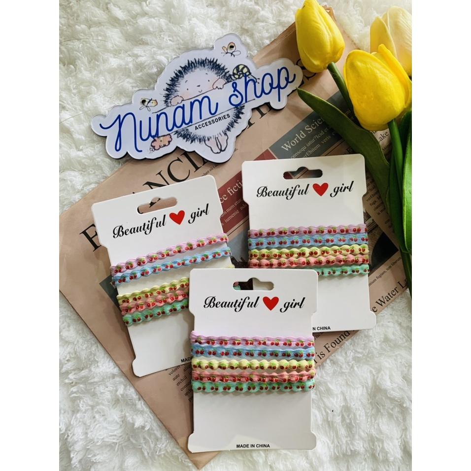 Set 5 - Thun buộc tóc gợn sóng thêu quả cherry đủ màu siêu bền - Nunam shop