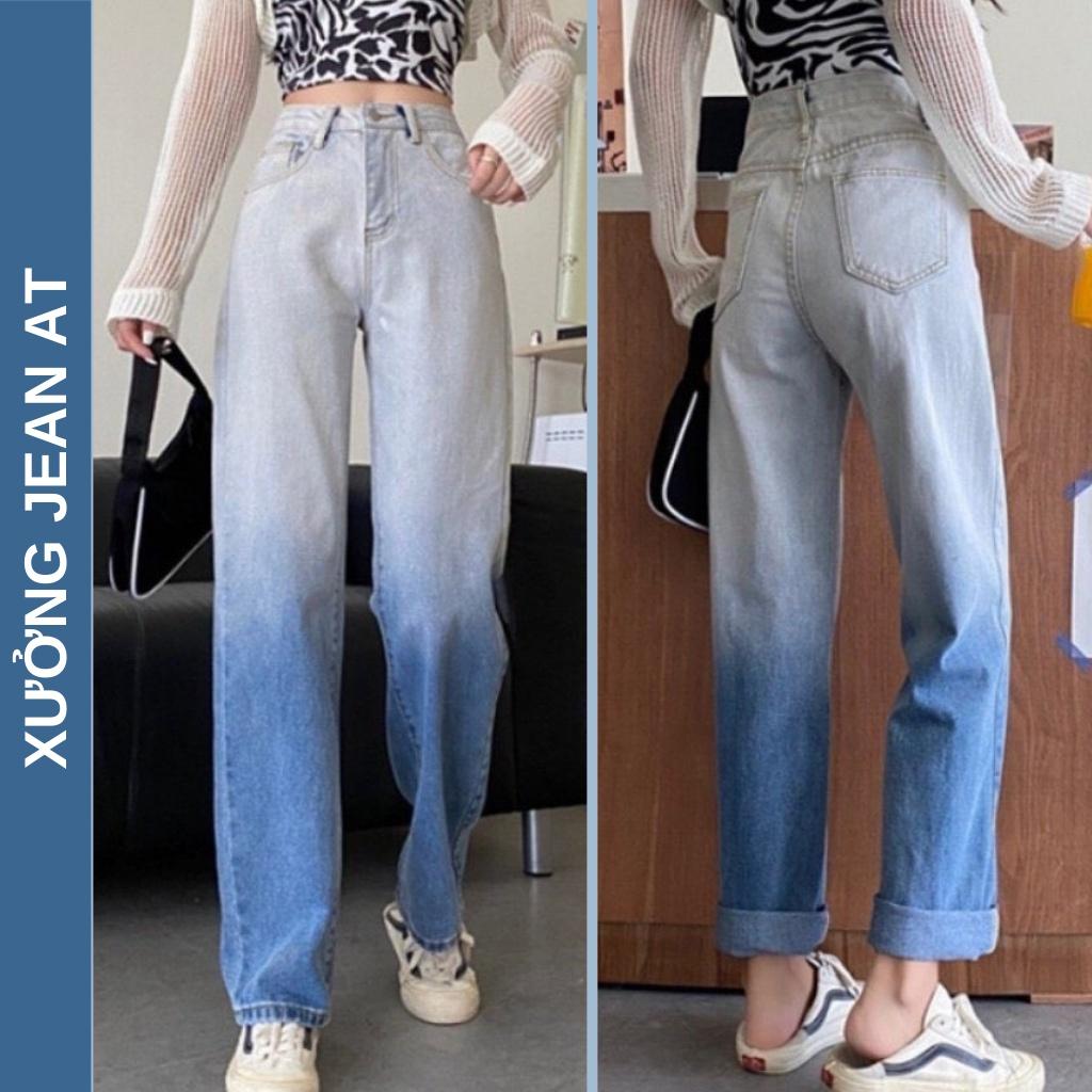 Quần Jean Nữ Ống Rộng Loang Màu Xanh Chất Bò Dày Dặn Phong Cách Hàn Quốc Dài 100cm - 301