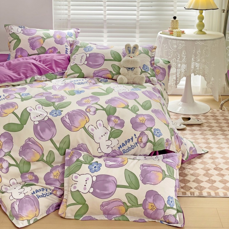Bộ chăn ga gối cotton LIDACO PL1 - Thỏ hoa tím SP001490