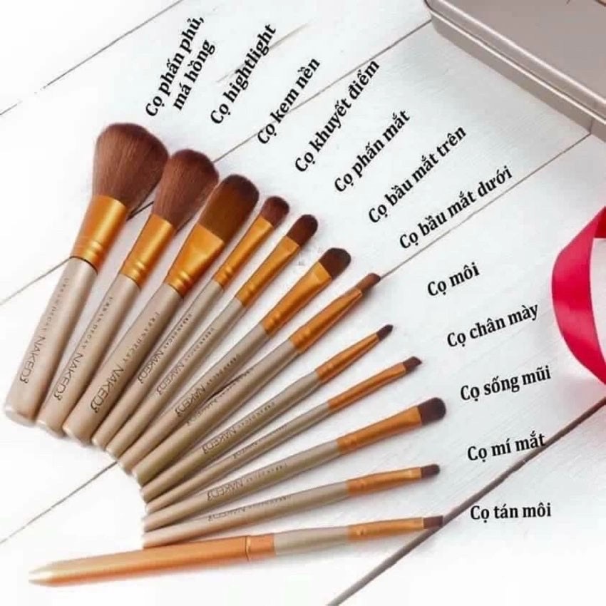 Set  cọ tán phấn 12 món kèm hộp đựng đa năng cao cấp ,đầu cọ mềm mịn và bám phấn , cán cọ dài thích hợp khi cầm ,thiết kế tinh xảo xinh xắn