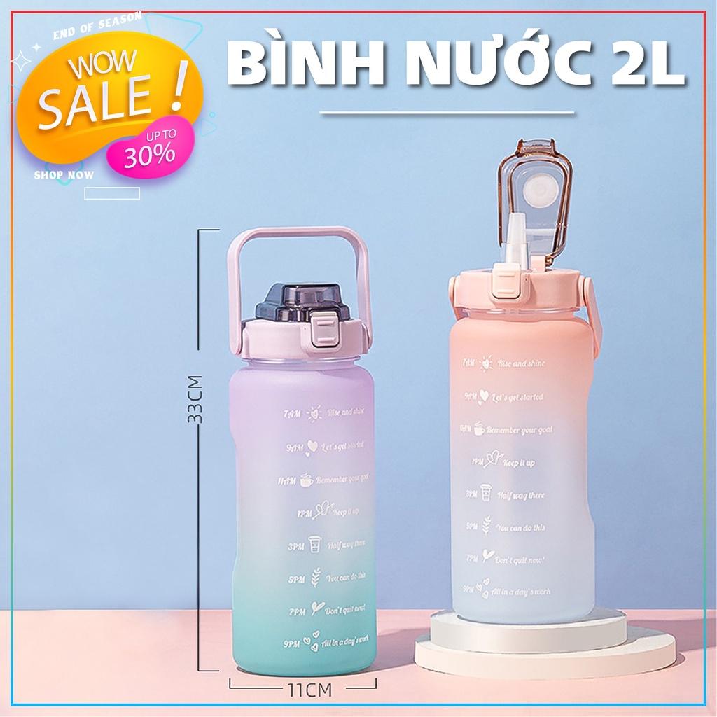 Bình Đựng Nước 2L Dễ Thương Có Ống Hút Vạch Báo Giờ Uống Nước