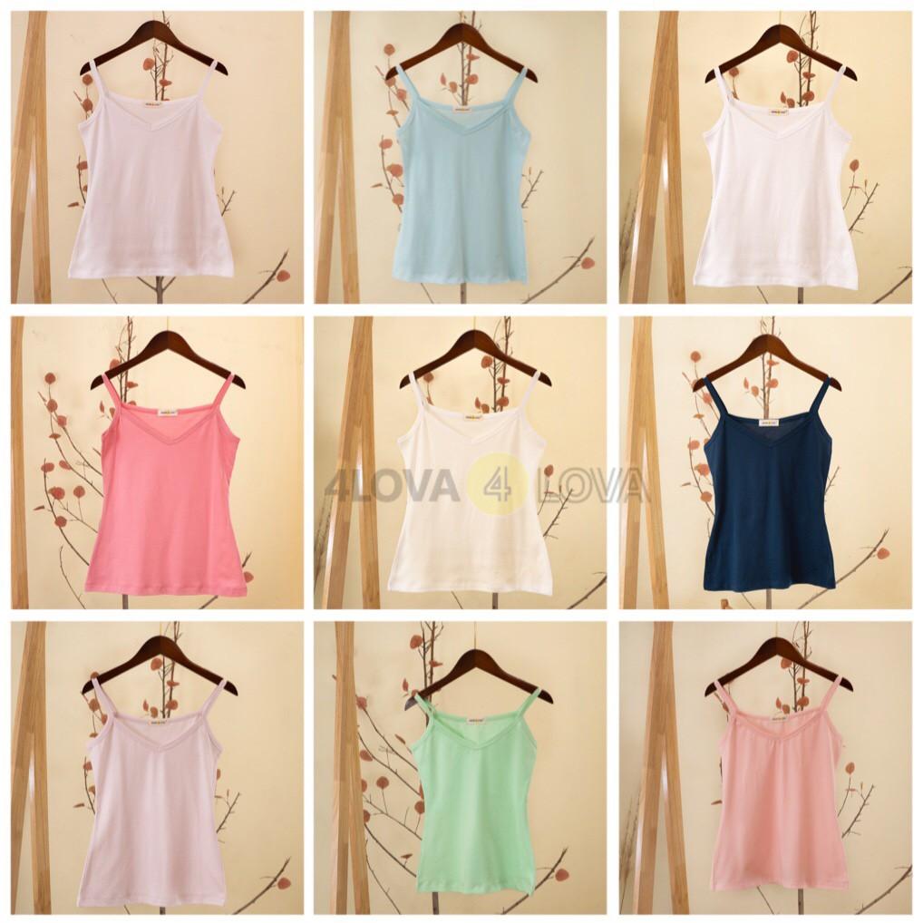 Áo 2 dây nữ cổ tim 4LOVA dây thun 100% cotton dáng ôm mềm mại thanh lịch thời trang