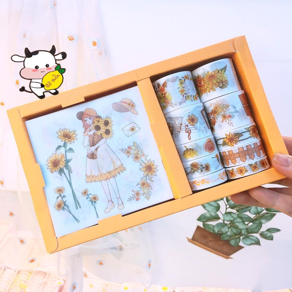 Hộp Washi Tape Và Sticker Cute Dễ Thương Dán Trang Trí Sổ Tay Góc Học Tập Book Mark Cổ Trang Vintage Anime