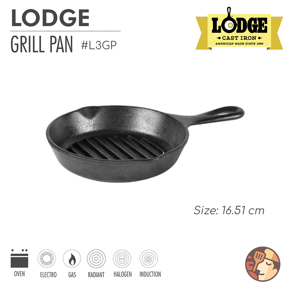 Chảo gang nướng Lodge có rãnh tròn 16.51 cm L3GP, chống dính tự nhiên, dùng được cho mọi loại bếp và lò nướng