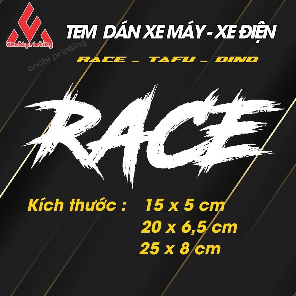 Tem dán xe, sticker dán xe máy xe đạp điện chữ RACE, TAFU, DINO chất liệu chống nước,chống rách - ANCHI PRINTING - Chữ Xanh nền Trắng