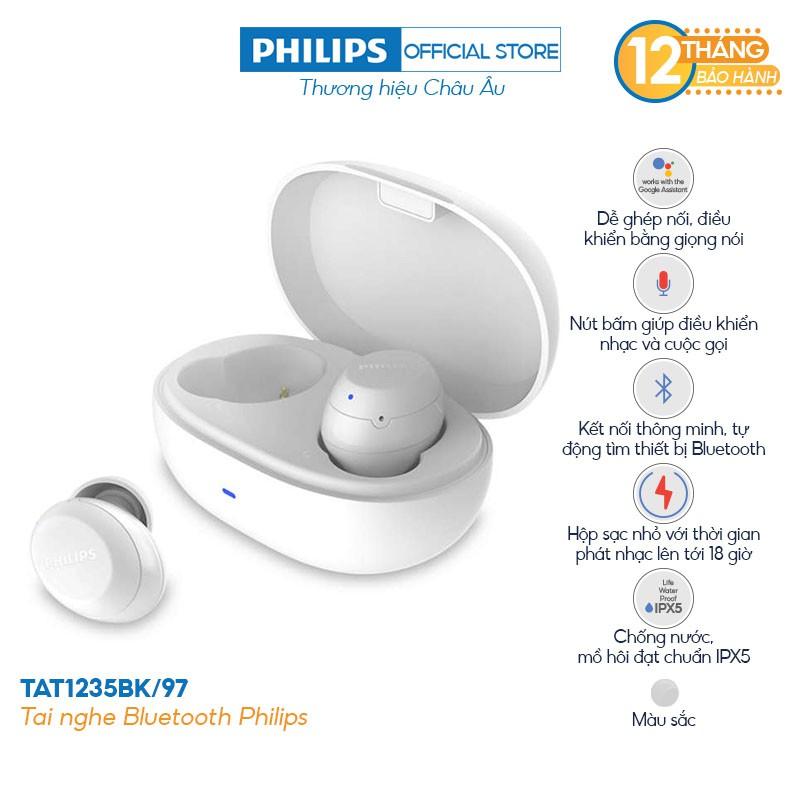 Tai nghe Philips  Có BASS, Bluetooth, TAT1235WT/97, Màu trắng - Hàng nhập khẩu