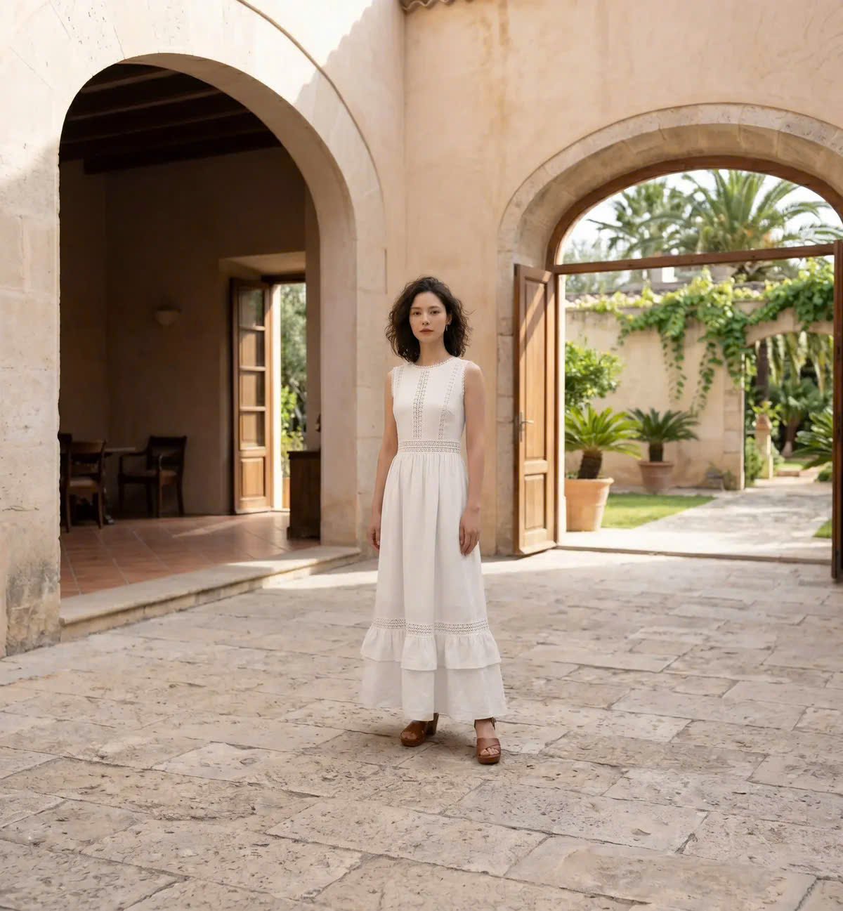Đầm Maxi Phối Ren Linen Trắng Minh Duyên Dre237 Thời trang Hity
