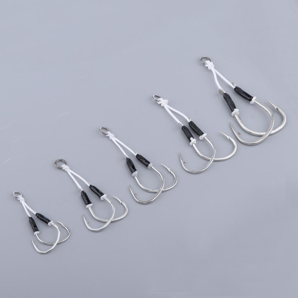 2 Pieces Carbon Steel Fishing Jig Hooks Barbed Assist Hooks with PE Line A