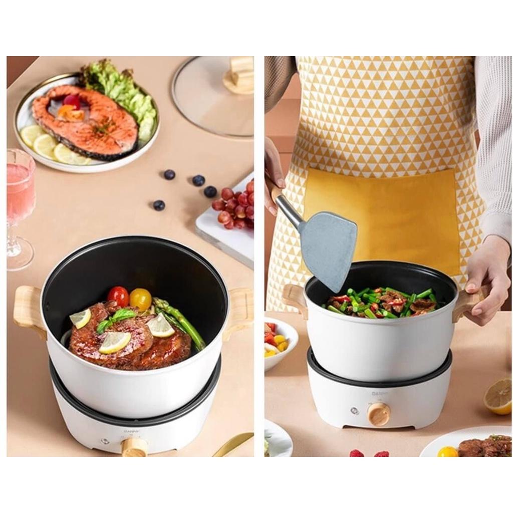 Nồi Lẩu Điện Mini Kèm Chảo Danmi Multi Cooker, Dung Tích 3L, Công Suất 800W, Nội Địa Hàn, BH 12 Tháng