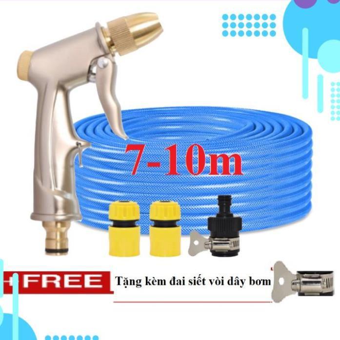 Bộ dây vòi xịt nước rửa xe, tưới cây . tăng áp 3 lần, loại 7m, 10m 206701-1 đầu đồng,cút+ tặng đai