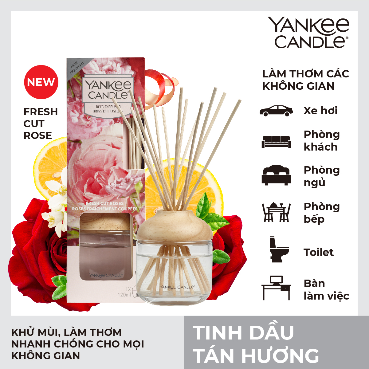 Tinh dầu tán hương Yankee Candle - Fresh Cut Rose (120ml)