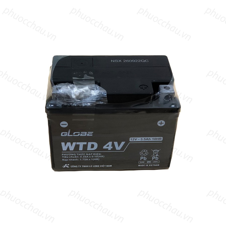 Bình Ắc Quy Khô WTZ5S 12V,4.2Ah/WTD 4V,3.5Ah hiệu GLOBE Cho Xe WAVE RS100/ WAVE RS 110/ AIRBLADE/ EXCITER 135