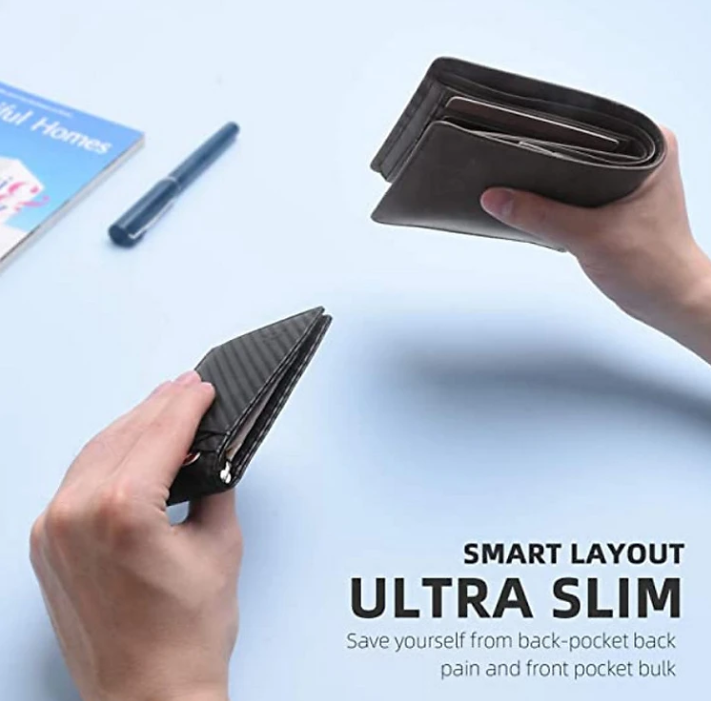 Ví Mỏng  Có Ngăn Đựng Thẻ Có Bảo Vệ RFID, Tối Đa 12 Thẻ, Ví Da Mini, Ví nam và nữ, Nhỏ, Ví, Carbon Đen, Bóp Mini Hiện đại