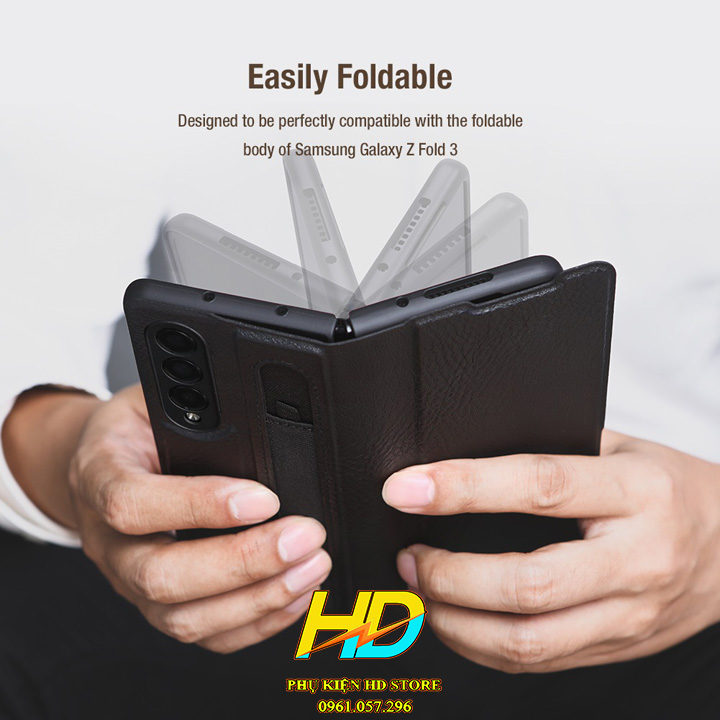 Bao da thật dành cho Samsung Galaxy Z Fold 3 5G Chính hãng Nillkin Aoge phong cách sang trọng cao cấp kèm khe cắm bút - Hàng chính hãng