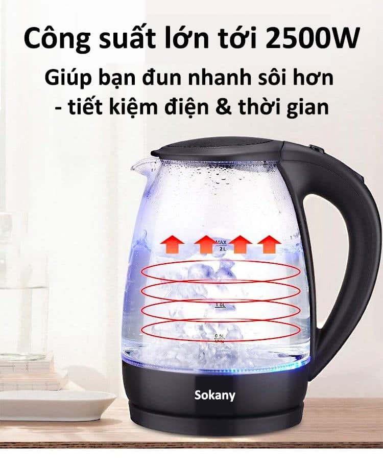 Bình đun siêu tốc thuỷ tinh 2000w - 2.0lít