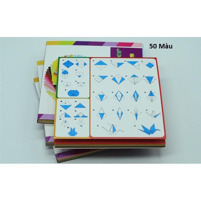 Giấy Vuông Gấp Origami 20 màu 200 tờ (2 mặt Đều Có Màu) Kích Thước,15x15cm,20x20cm