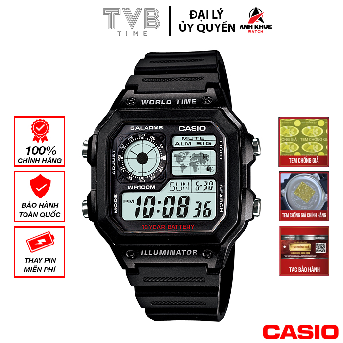 Đồng hồ nam dây nhựa Casio Standard chính hãng AE-1200WH-1AVDF