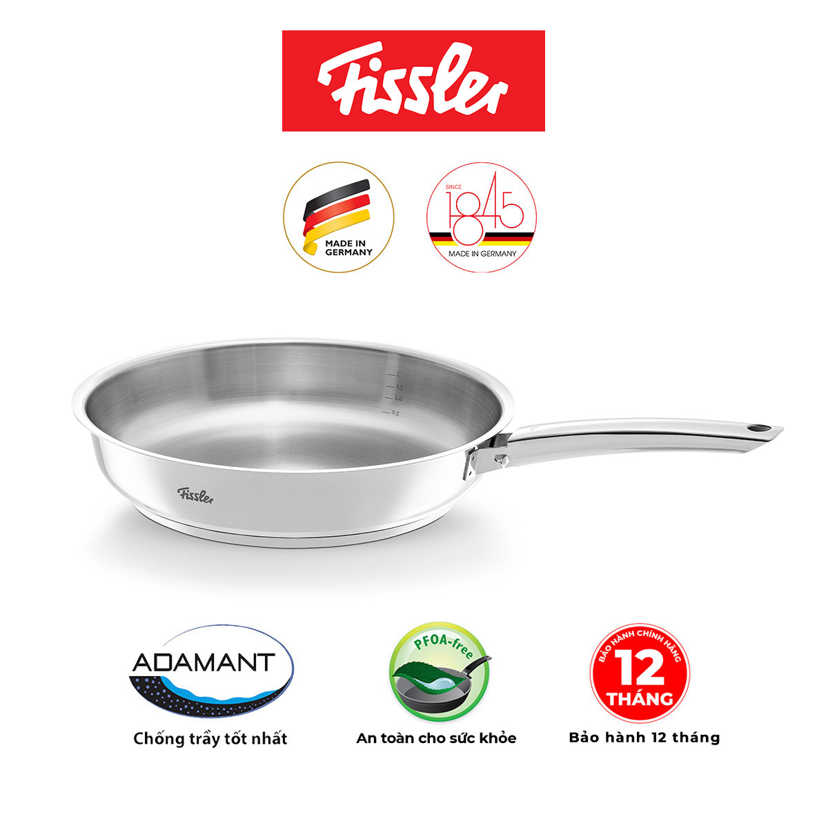 Chảo inox Fissler Steelux cao cấp tay cầm inox 24cm Hàng chính hãng