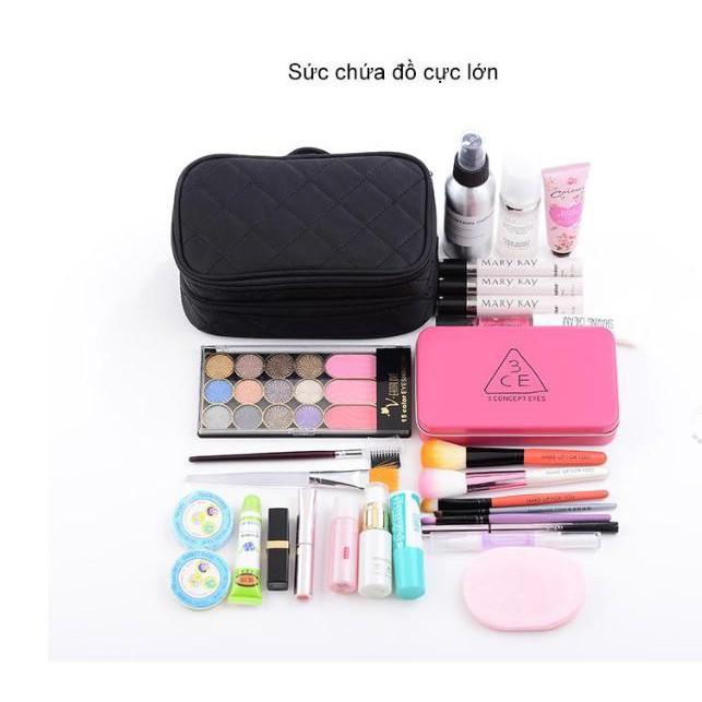 Túi đựng đồ trang điểm mỹ phẩm 2 tầng - đen