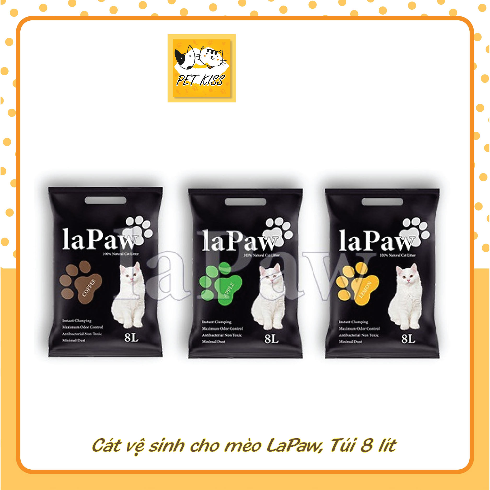 Cát vệ sinh cho mèo laPaw đất sét mix than hoạt tính 8L