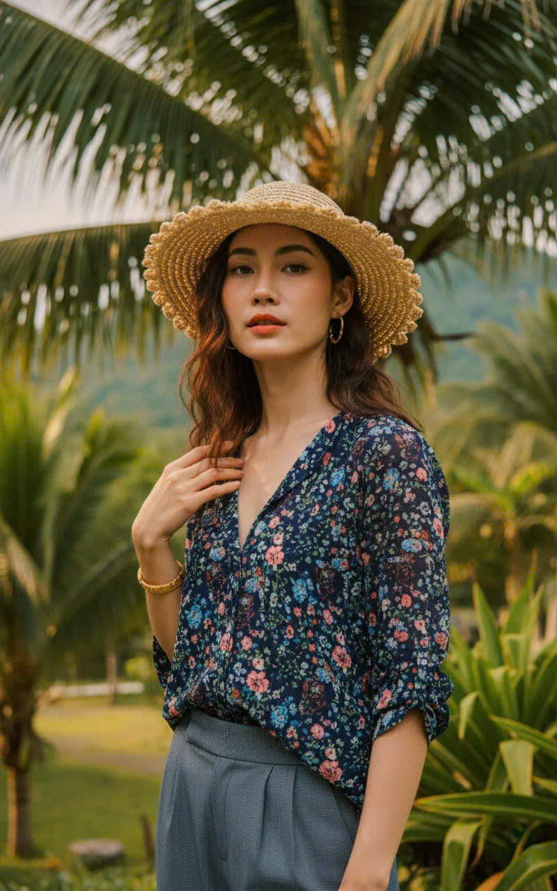 Áo Sơ Mi Hoa Điểm Ngọc, Áo Sơ Mi Tay Dài Nữ Chiffon Voan Hoa Cổ Điển Vintage thời trang thiết kế Hity Top171