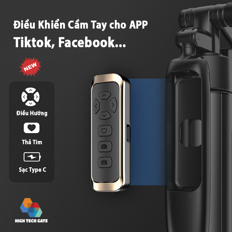 Chân đứng quay video Shinoda, gậy livestream, selfie chụp ảnh chất liệu siêu cứng cáp, tay cầm 360º tích hợp remote điều khiển từ xa 7 phím có thể sạc lại, hàng chính hãng