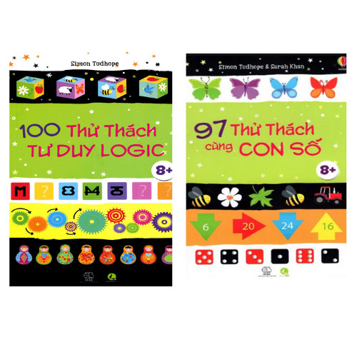 Sách 97 thử thách cùng con số và 100 thử thách tư duy logic phát triển tư duy iq cho bé - bộ 2 cuốn, in màu ( 6 - 13 tuổi )