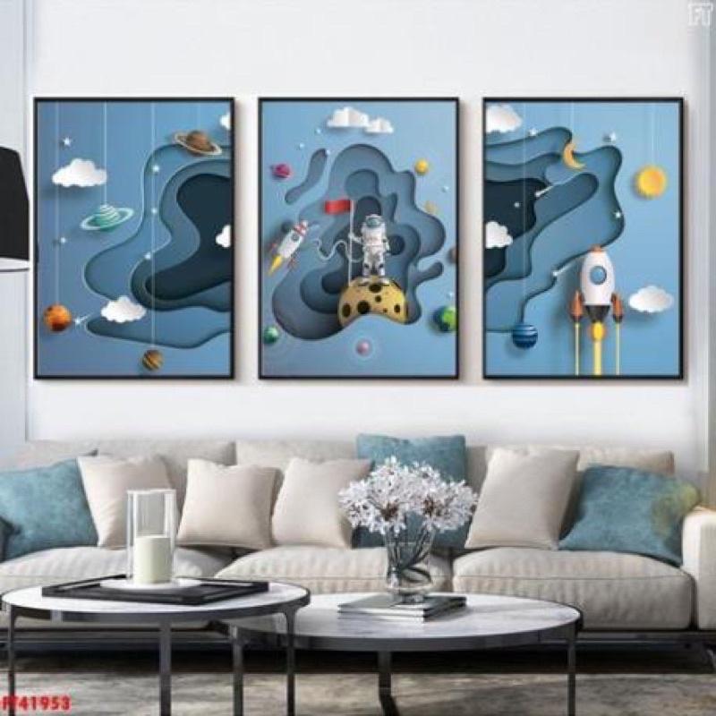 Bộ 3 tranh phi hành gia cho bé/ tranh tráng gương 3d cao cấp/ tranh phòng khách