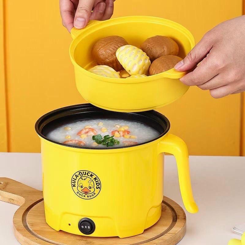 Nồi điện mini VỊT VÀNG 2 tầng đa năng nấu cơm lẩu cháo chiên xào dung tích 1,8L- Nồi lẩu mini, Ca nấu mì BẢO HÀNH 12T