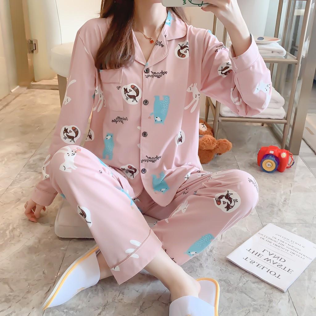Pijama- Bộ Ngủ Nữ cotton dài tay quần dài BNNDQ07