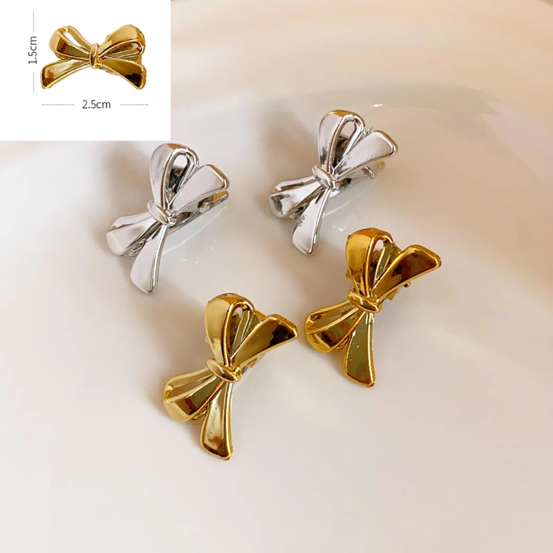 Bộ 2 chiếc kẹp tóc nơ kim loại họa tiết ánh kim xinh xắn, kẹp mái cho bé