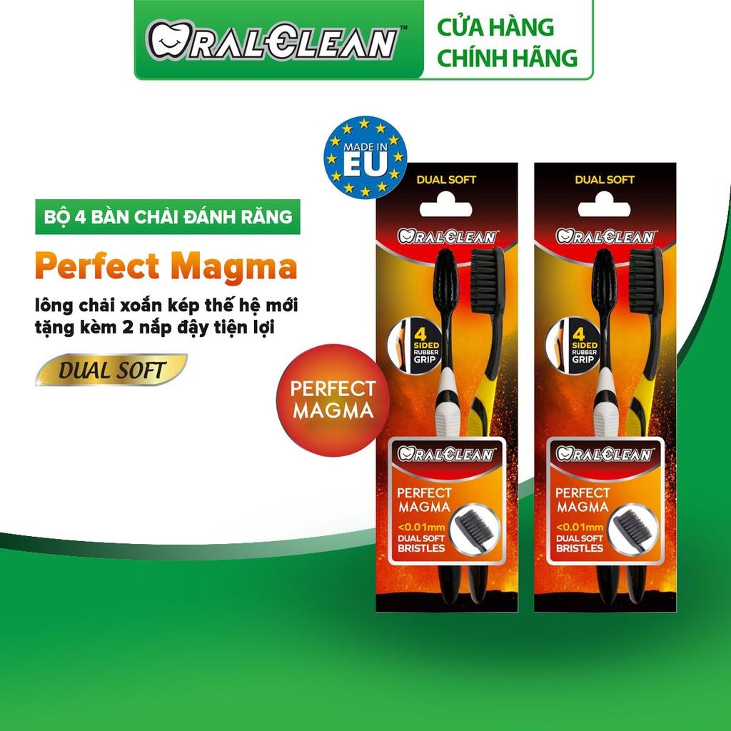 Bộ 4 bàn chải OralClean Perfect Magma - lông chải xoắn kép thế hệ mới tặng kèm nắp đậy tiện lợi