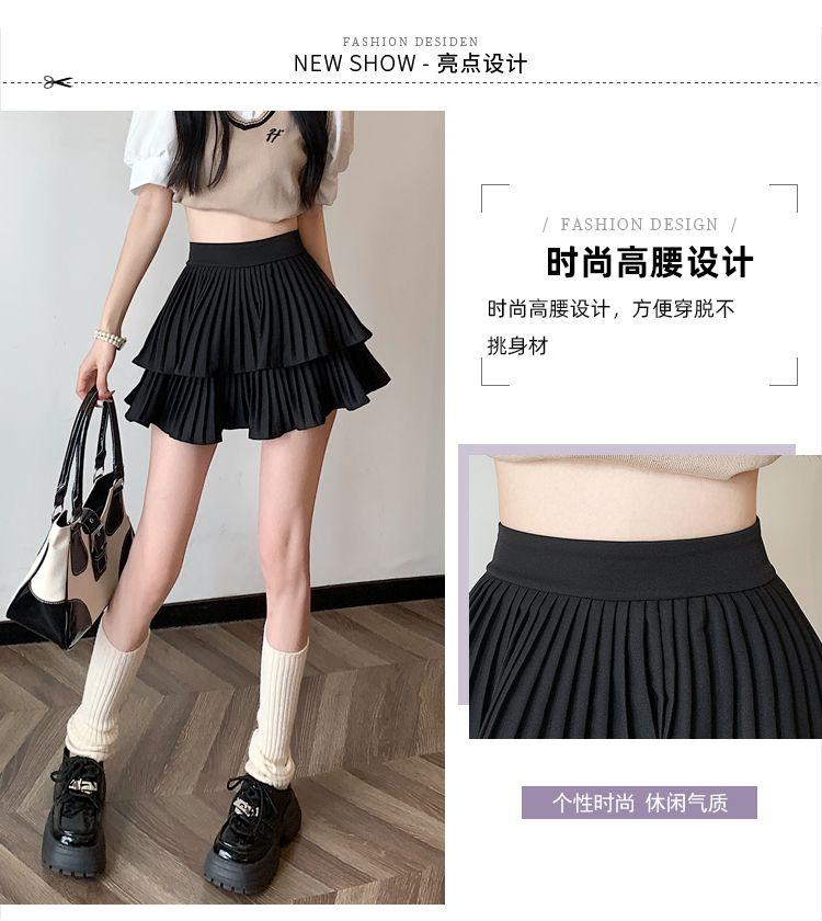 SHUANGYAN Váy bánh xếp li ngọt ngào hai lớp 2023 Mùa xuân và mùa hè cao eo nhỏ nửa người váy ngắn chữ A