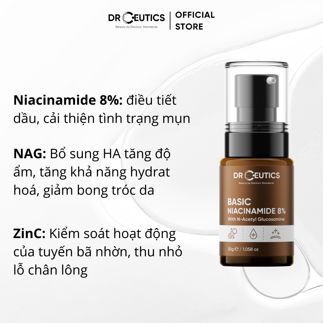 Tinh Chất Niacinamide Basic 8% DrCeutics Cho Da Dầu Mụn 