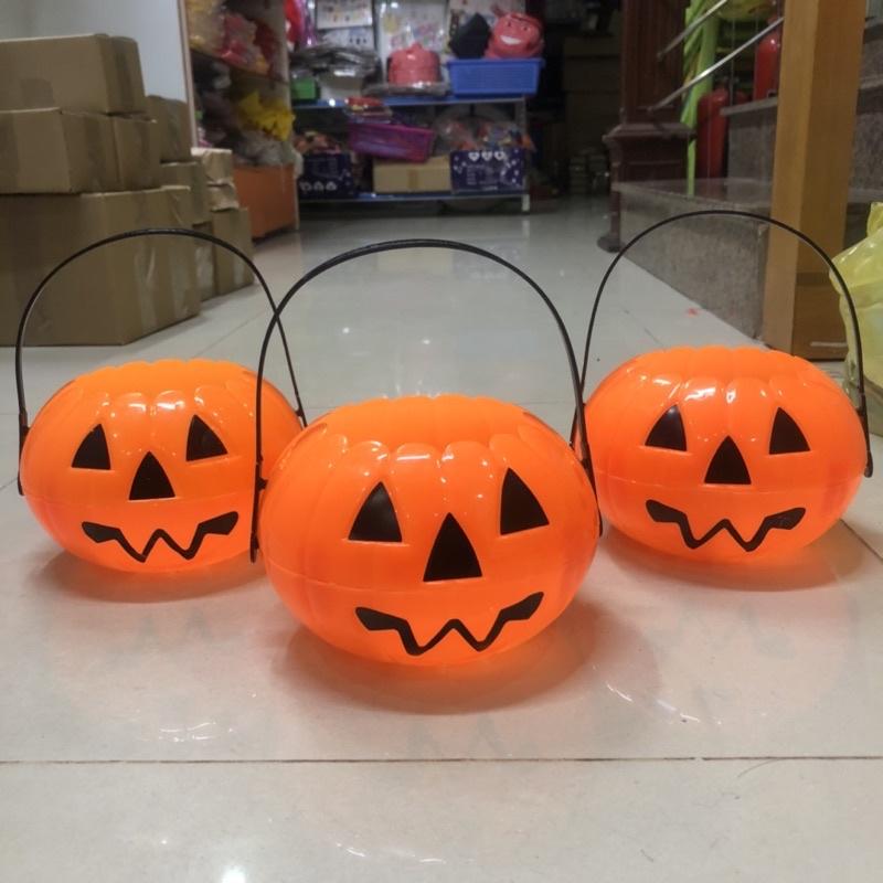 Xách bí ngô Halloween - giỏ xin kẹo đẹp đường kính 17cm