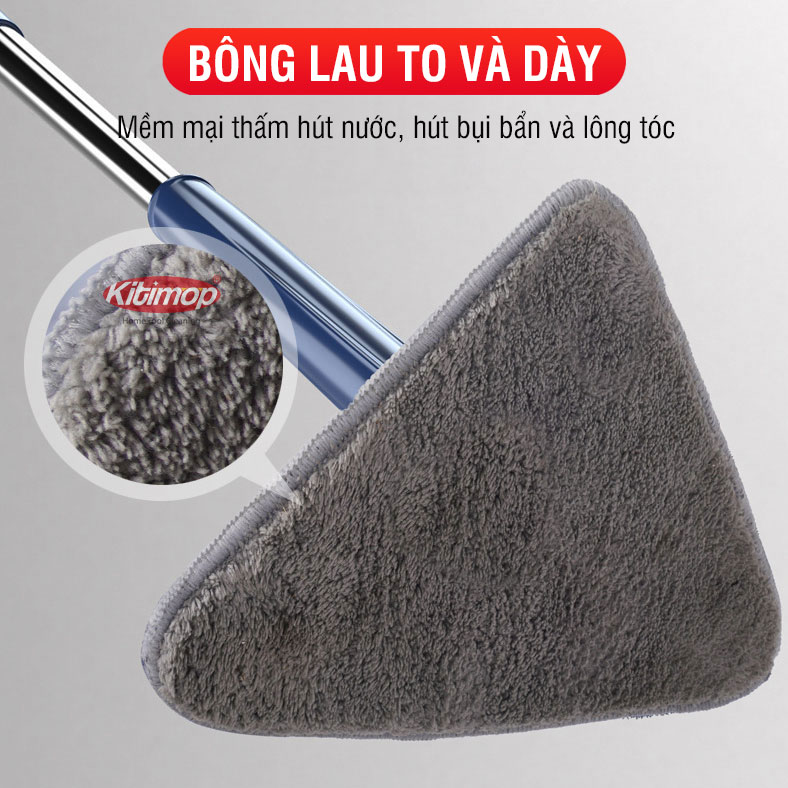 Cây lau nhà tam giác Kitimop-A3 Plus tự vắt xoay 360 độ, dùng lau tường, lau trần, lau kính đa năng tiện lợi hiệu quả